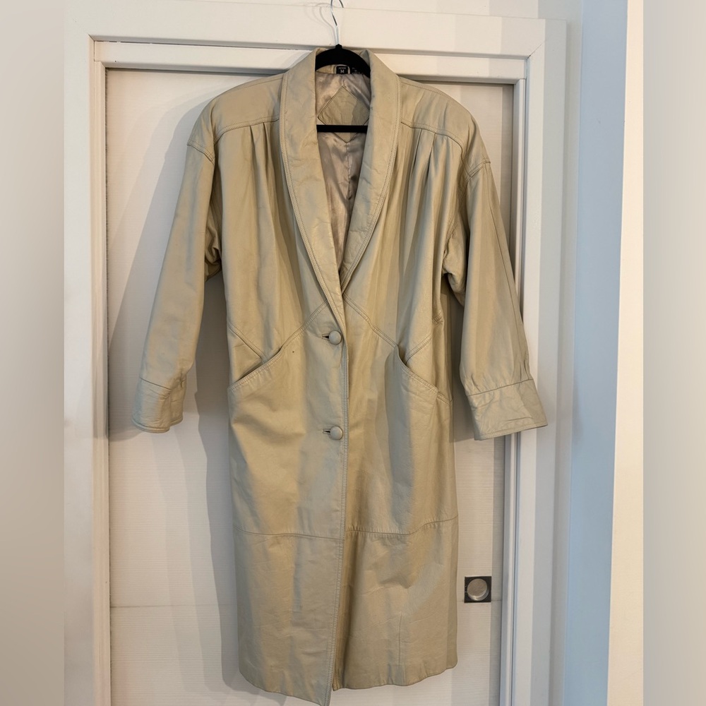 Genuine Leather Cream Women's Trench Coat